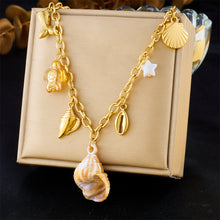 Cargar imagen en el visor de la galería, Collar acero inoxidable concha marina