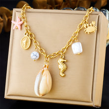 Cargar imagen en el visor de la galería, Collar acero inoxidable concha marina