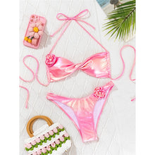 Cargar imagen en el visor de la galería, Bikini rosa metálico con flores
