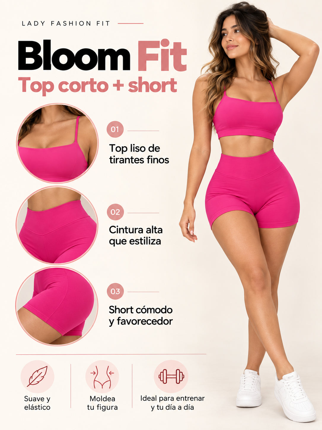 Kurzes Set mit gesmoktem Top: Modelo usando la prenda