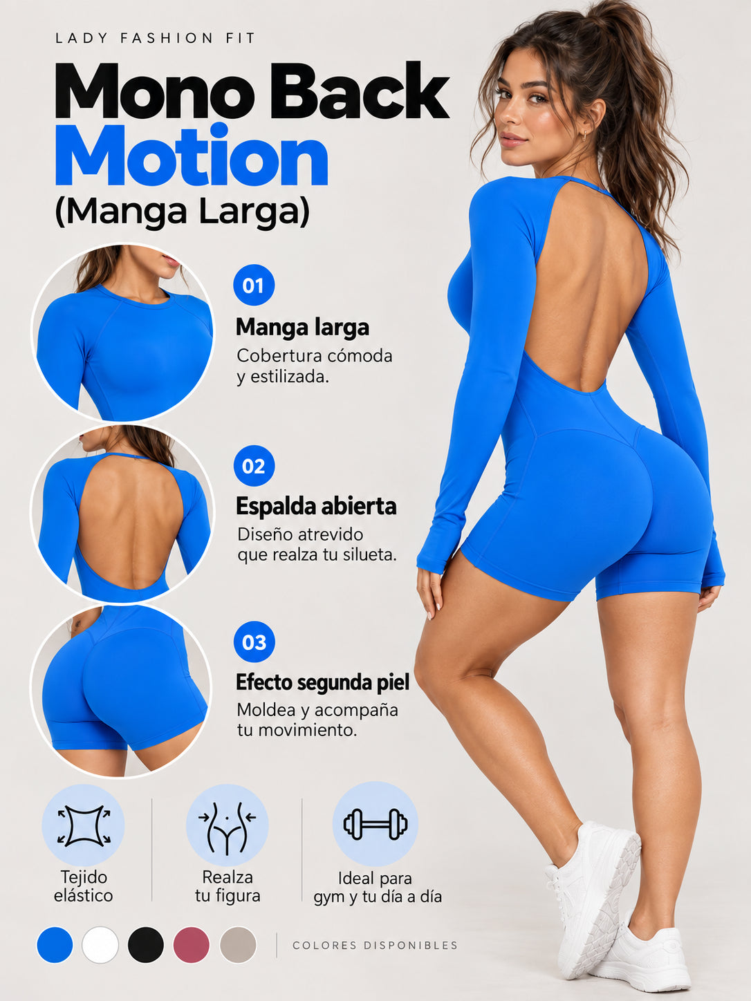 Mono Back Motion Manga Larga: Detalles adicionales